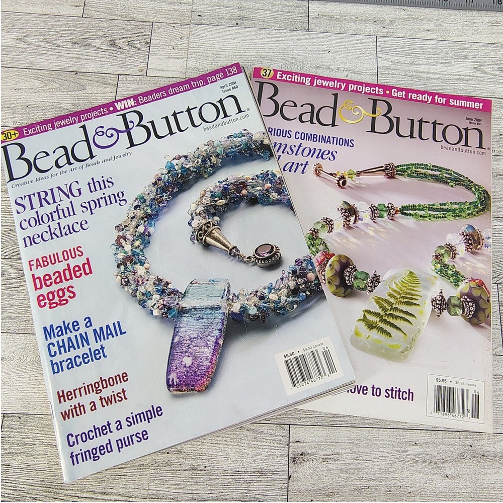 Bead‎ and Button Magazine Lot of 2 April June 2004 Jewelry Making Craft Bundle